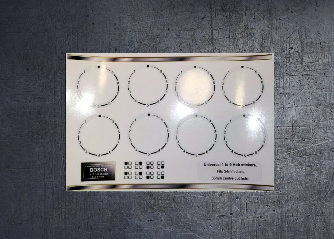Universal 1 to 9 anticlockwise hob stickers. (image for) Universal 1 to 9 anticlockwise hob stickers.